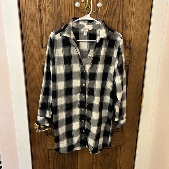 Victoria's Secret Other - Victoria’s Secret Black White Plaid Flannel Button-Up Nightgown Pajamas Medium